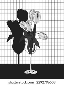 Bouquet of tulips in a glass. Vector illustration.