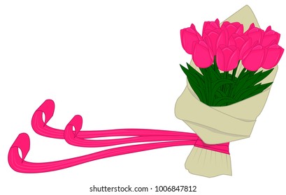 Bouquet of tulips with a length of ribbon