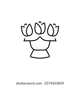 Bouquet of tulips linear icon. Thin line customizable illustration. Contour symbol. Vector isolated outline drawing. Editable stroke