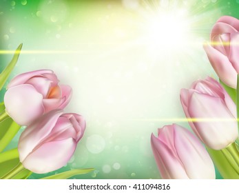 Bouquet of tulips on a blurred background for advertising. EPS 10 vector file included