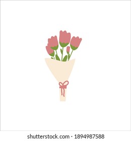 Bouquet of tulips on a white background. Vector image