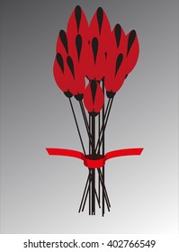 bouquet of tulips with a red ribbon