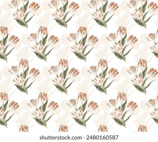 Bouquet of tulips. Seamless pattern. Image on a white and colored background. Seamless pattern with yellow tulips flouwers on white background, 