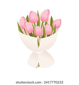 Bouquet of tulips. Bouquet of spring pink tulips. Element for March 8, Valentine's Day, Mother's Day. Vector illustration.