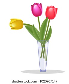 Bouquet of tulips in a vase. Illustration by 8 March. Elements for the design of holiday cards.