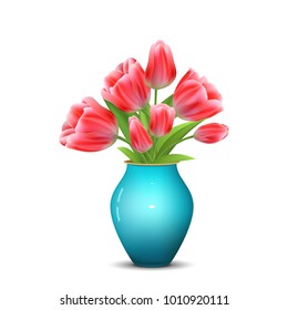 bouquet tulips in vase. Vector illustrations.