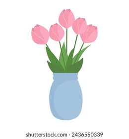 A bouquet of tulips in a vase.Spring flowers. Vector illustration isolated