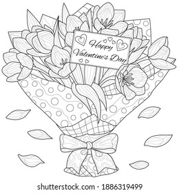 Bouquet tulips.Valentine's day.Flowers
Coloring book antistress for children and adults. Illustration isolated on white background.Zen-tangle style. Black and white drawing