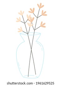 Bouquet of twigs and herbs in glass vases on a white background. Vector design elements.