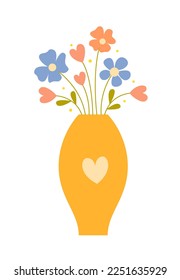Bouquet in Vase. Cute Vase of Flowers. Design Element for Spring, Easter or Valentines Day.