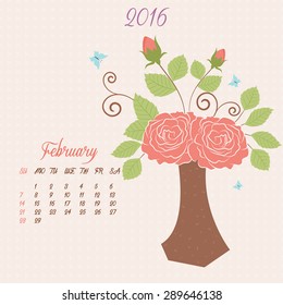 Bouquet in vase - vector floral template of calendar 2016