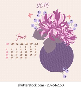 Bouquet in vase - vector floral template of calendar 2016
