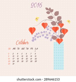 Bouquet in vase - vector floral template of calendar 2016