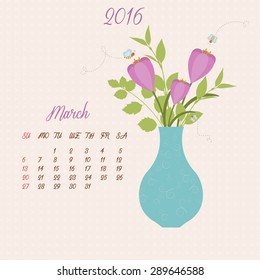 Bouquet in vase - vector floral template of calendar 2016