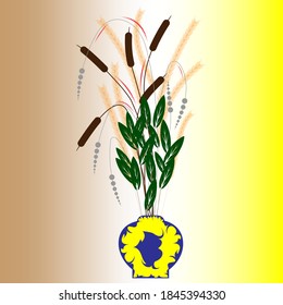 Bouquet in a vase. Vector illustration of abstract wild plants in warm colors.