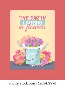 Bouquet vector beautiful floral backdrop with blossom flowers illustration flowery tulip on wedding birthday holiday flowering background