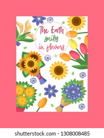 Bouquet vector beautiful floral backdrop with blossom spring flowers illustration flowering wallpaper flowery springtime shopping sale background