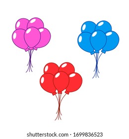 Bouquet vector drawings balloons in cartoon flat style white isolated background  Vector set balloons for the holiday  birthday  decoration