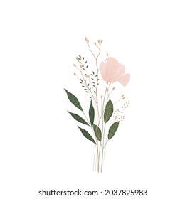 Bouquet vector stock illustration. An element for a wedding invitation. Isolated on a white background. Pink flowers. Close-up.