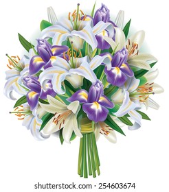 Bouquet of white lilies and irises