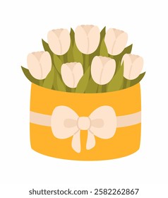 Bouquet of white tulips. Flat vector illustration.