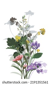 Bouquet mit wilden Blumen Abstraktion. Vektorgrafik. Einzeln auf weißem Hintergrund. 