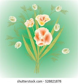 bouquet of wild flowers on a light green background vector illustration of modern art