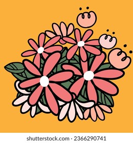 bouquet of wild flowers on an orange background