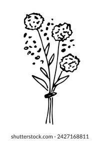 Bouquet of wild flowers. Simple vector drawing with black outline.