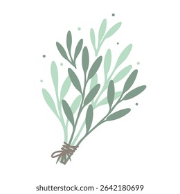 Bouquet of wild herbs. Hand drawn dried witch herbs. Decorative design element. Vector illustration.