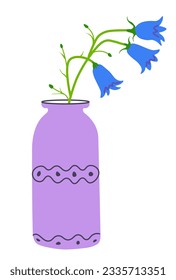 Bouquet of wildflower leaves and flowers in a vase. Isolated florist composition with vegetation of spring and summer. Home decoration and design for house. Vector in flat style illustration