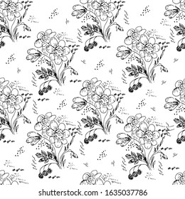 Bouquet of wildflowers. Seamless pattern. Vector illustration.