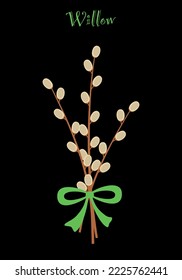 Bouquet of willow branches. Flat style. Vector illustration 