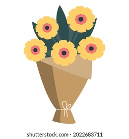 A bouquet of yellow flowers. Vector over white background.