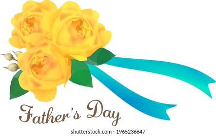 Bouquet of yellow roses tied with a blue ribbon.Father's day gift.
