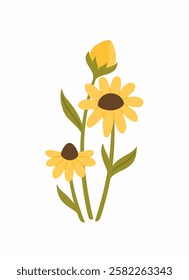 Bouquet of yellow spring flowers. Flat vector illustration.