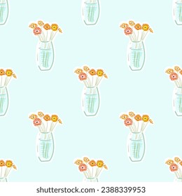 Bouquets of beautiful gerbera flowers. Minimalist floral background. Seamless pattern with floral elements.