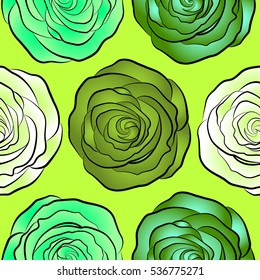 Bouquets of blue, green and white roses. Seamless pattern. Vector illustration.