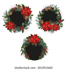 Bouquets with botanical berries, pines and leaves for Christmas design isolated