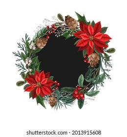 Bouquets with botanical berries, pines and leaves for Christmas design isolated