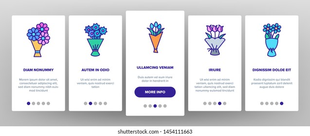 Bouquets, Bunches Of Flowers Vector Onboarding Mobile App Page Screen. International Womens Day, Birthday, Romantic Present. Natural, Traditional Gift For Girls, Women, Ladies. Roses Illustration