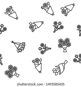 Bouquets, Bunches Of Flowers Vector Seamless Pattern Illustration