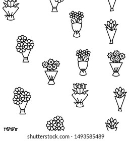 Bouquets, Bunches Of Flowers Vector Seamless Pattern Illustration