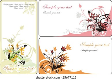 Bouquets. Decorative floral background for three cards. Vector