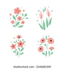 Die Bouquets verschiedener Blumen und Pflanzen. Die Collagen für Aufkleber und Flora Design. Die Vektorgrafik