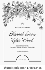 Bouquets with flowers. Blooming  garden. Vector illustration.