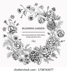 Bouquets with flowers. Blooming  garden. Vector illustration.