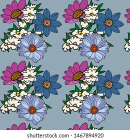 Bouquets of flowers and branches with flowers on a light background. Floral background.