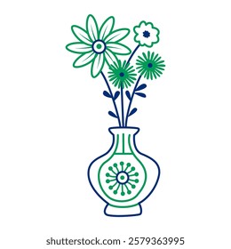 Bouquets of flowers in different vases. Set of vector illustrations.