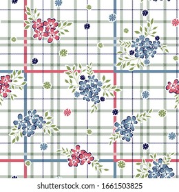 Bouquets of flowers pattern on plaid background